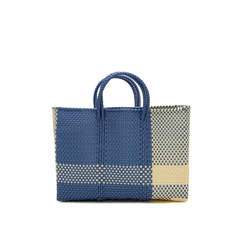 メメルかりー MERCADO BAG - CROSS LINE - Metallic Blue / Cream (SHORT S) | Letra