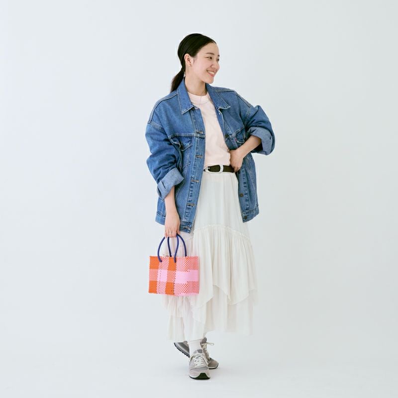 コメ欄セール！超スペシャル 良フェード 希少カラー レザータグ ビッグシルエット MERCADO BAG - CHICA - CHECK - Pink / Orange (XXS) | Letra｜レトラ