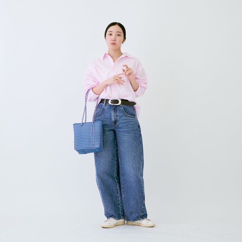 MERCADO BUCKET SLIM STYLE - MINI CHECK - Metallic Blue / Pink