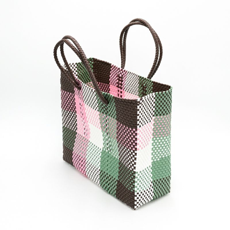 新品完売品LeToteレトラ✴︎メルカドバッグ3 COLORS CHECK かご MERCADO BAG - MULTI COLOR CHECK - Brown / Pink / White / Metallic