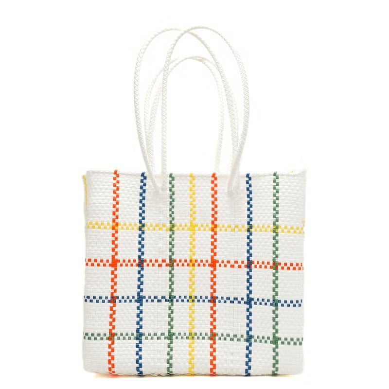 メルカドバッグ　ホワイト　Lサイズ　NOBLE MERCADO BAG - LATTICE - LONG HANDLE - White / Multi Color (M)【one